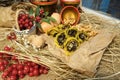 Pancakes, traditional Ukrainian slapjack with poppy seeds and walnuts