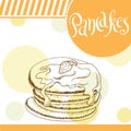 Pancakes vector illustration. Bakery design. Beautiful card with decorative typography element. Pie icon for poster