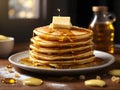 pancakes with wedge syrup and butter, yummy breakfast, honey