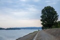 Pancevo Bridge Pancevacki Most in Belgrade, Serbia, seen from far away, on the Danube Quays.