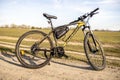 Pancevo, Serbia 13. april 2023 - Kross Mountain Bike with Shimano parts standing on a sunny day in the nature