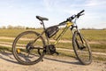Pancevo, Serbia 13. april 2023 - Kross Mountain Bike with Shimano parts standing on a sunny day in the nature