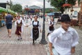 Serbian children wearing traditional folkloric costumes of Serbia with typical dresses for girls and peasant clothing forboys Royalty Free Stock Photo