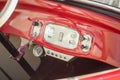 Pancevo, Serbia - September 27, 2019: Interior of red vintage 1928 Pontiac car parked in collectors museum courtyard