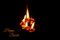 Pancha pradip or brass diya lamp lit during diwali festival