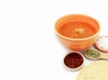 Pancita or menudo traditional Mexican soup. with copy space. Royalty Free Stock Photo