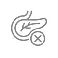 Pancreas with cross checkmark line icon. Disease internal organ symbol