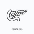 Pancreas flat line icon. Vector outline illustration of internal organ. Black thin linear pictogram for digestive system