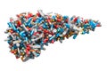 Pancreas from pills. Drug for pancreatic disease concept, 3D rendering