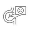 Pancreas with sad face in speech bubble line icon. Disease organ digestive and endocrine system symbol