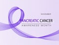 Pancreatic Cancer Awareness Realistic Ribbon. Poster with purple or violet ribbon