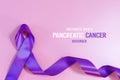 Pancreatic Cancer Awareness Ribbon, purple ribbons on light pink background