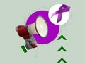 Pancreatic cancer concept. Collage with megaphone and awareness ribbon.