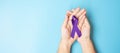 Pancreatic Cancer, world Alzheimer, epilepsy, lupus and domestic violence day Awareness month, Woman holding purple Ribbon for Royalty Free Stock Photo