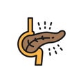 Pancreatic diseases, diabetes flat color line icon.