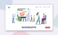 Pancreatitis Diagnosis, Pancreas Disease Symptoms Landing Page Template. Doctor Characters Care of Patient with Sickness Royalty Free Stock Photo