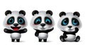 Panda animal characters vector set. Pandas bear character with cute expression in happy, blissful, thinking, sitting, shy.