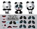 Panda animals character creator vector set. Pandas character editable eyes and mouth create kit with different expression.