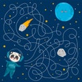 Panda astonaut. Space Adventure with labyrinth, Children's maze game, funny Educational, logic. Cute Cartoon