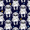 Panda astronaut and stars in space, seamless pattern