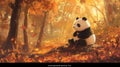 Panda with autumn background Royalty Free Stock Photo