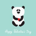 Panda baby bear. Cute cartoon character holding red heart. Royalty Free Stock Photo