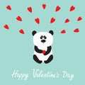 Panda baby bear. Cute cartoon character holding red heart. Royalty Free Stock Photo