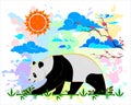 Panda on a background of colored blots in a watercolor style