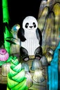 Panda and Bamboo trees decoration with lamp colorful lights in the night at Chinese lantern festival