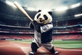 Panda baseball stadium. Anthropomorphic animals. Generative AI