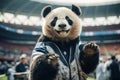 Panda baseball stadium. Anthropomorphic animals. Generative AI