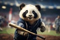 Panda baseball stadium. Anthropomorphic animals. Generative AI