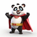 Cartoon Panda In Red Cape Shirt With Black Shield - Unique Vray Tracing Style