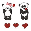 Panda bear baby cartoon valentine rose set