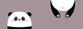 Panda bear banner. Cute cartoon baby character. Funny face head silhouette. Kawaii animal. Hanging fat body with paw print, tail.