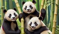 Panda bear caricature comical scene bamboo forest