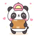 Panda bear cartoon holding delivery box: Kawaii animal zoo vector