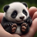 A panda bear cub held in the hand by people. Nature protection concept. Royalty Free Stock Photo