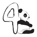 Panda bear cute animal number four with cartoon baby illustration