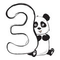 Panda bear cute animal number three with cartoon baby illustration Royalty Free Stock Photo