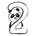 Panda bear cute animal number two with cartoon baby illustration Royalty Free Stock Photo