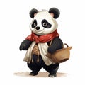 Traditional Bavarian Panda Bear Holding A Basket - Digital Painting