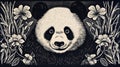 Monochromatic Panda Illustration With Delicate Markings Royalty Free Stock Photo