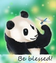 Panda bear and dragonfly blessing Royalty Free Stock Photo