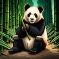 Panda bear eating bamboo in bamboos forest.