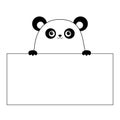Panda bear face head silhouette hanging on paper board template. Paw hands. Contour line. Funny baby. Cute cartoon character. Love