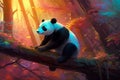 Panda bear forest tree colorful illustration. Generate Ai Royalty Free Stock Photo