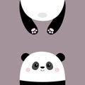 Panda bear. Funny face head silhouette. Kawaii animal. Hanging fat body with paw print, tail. Cute cartoon baby character. Pet