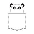 Panda bear head face in the pocket. Doodle linear sketch. Cute cartoon character. T-shirt design. Dash line. Pet animal. White and