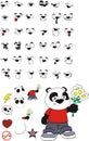 Flowers panda bear kid cartoon expressions set